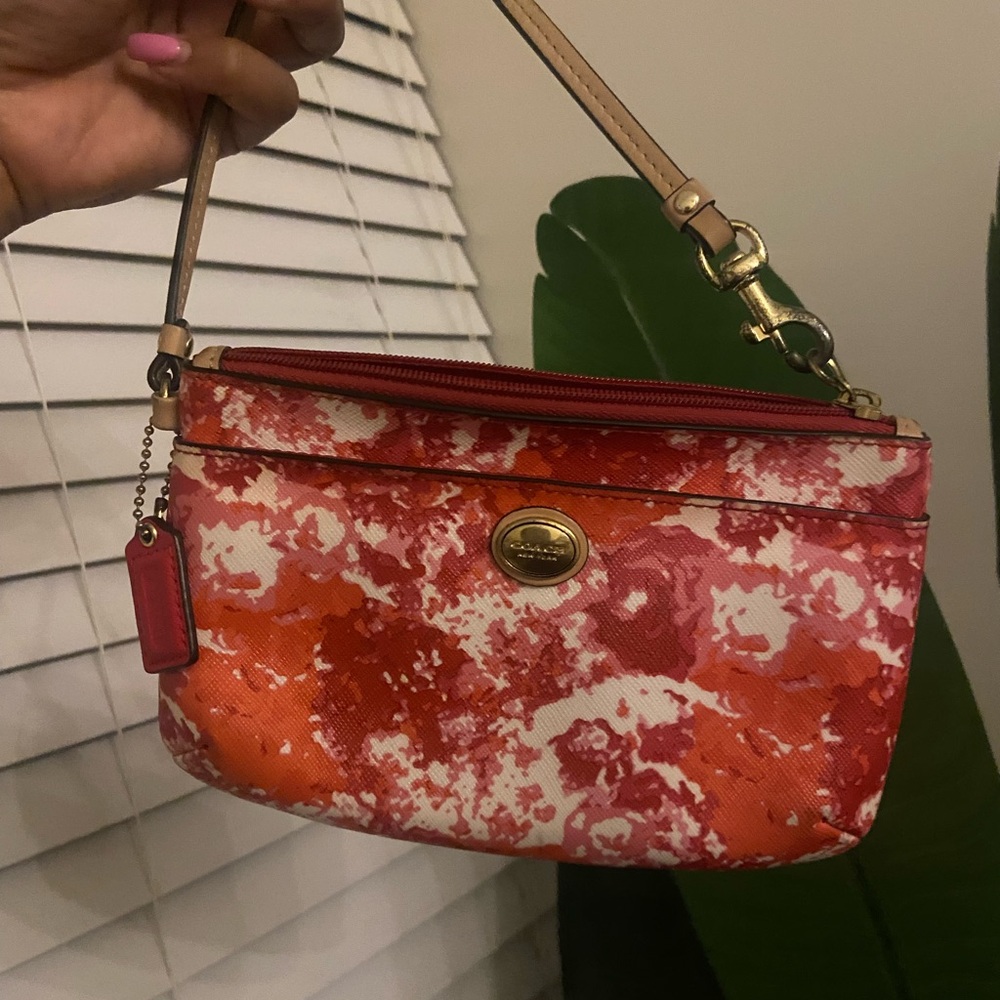 Coach Vibrant Red and Pink Wristlet Bag